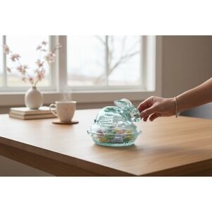 Unbranded Glass Bunny Candy Dish Unisex OS Blue NWOT Easter Basket Decor